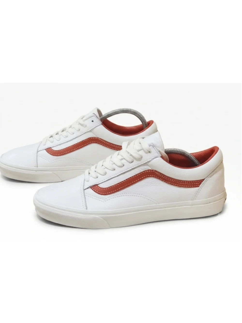 Vans Old Skool Vintage Leather Blanc De Blanc White/ Red Cream Mens Size 11